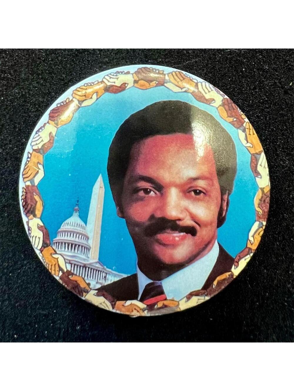 Jesse Jackson Campaign Pin Badge 1980s Political Button 3 inch Vintage